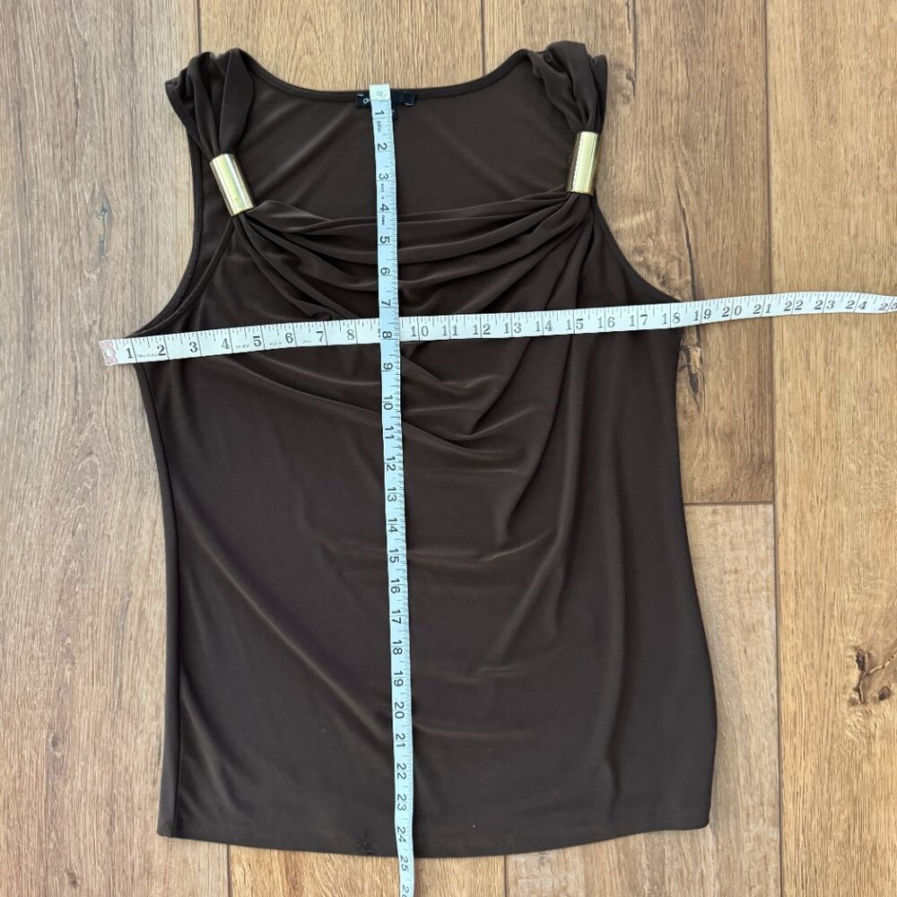 Chaus Brown Sleeveless Top with Gold Trim Accents on Shoulder. Women’s Size Med. - Picture 5 of 8